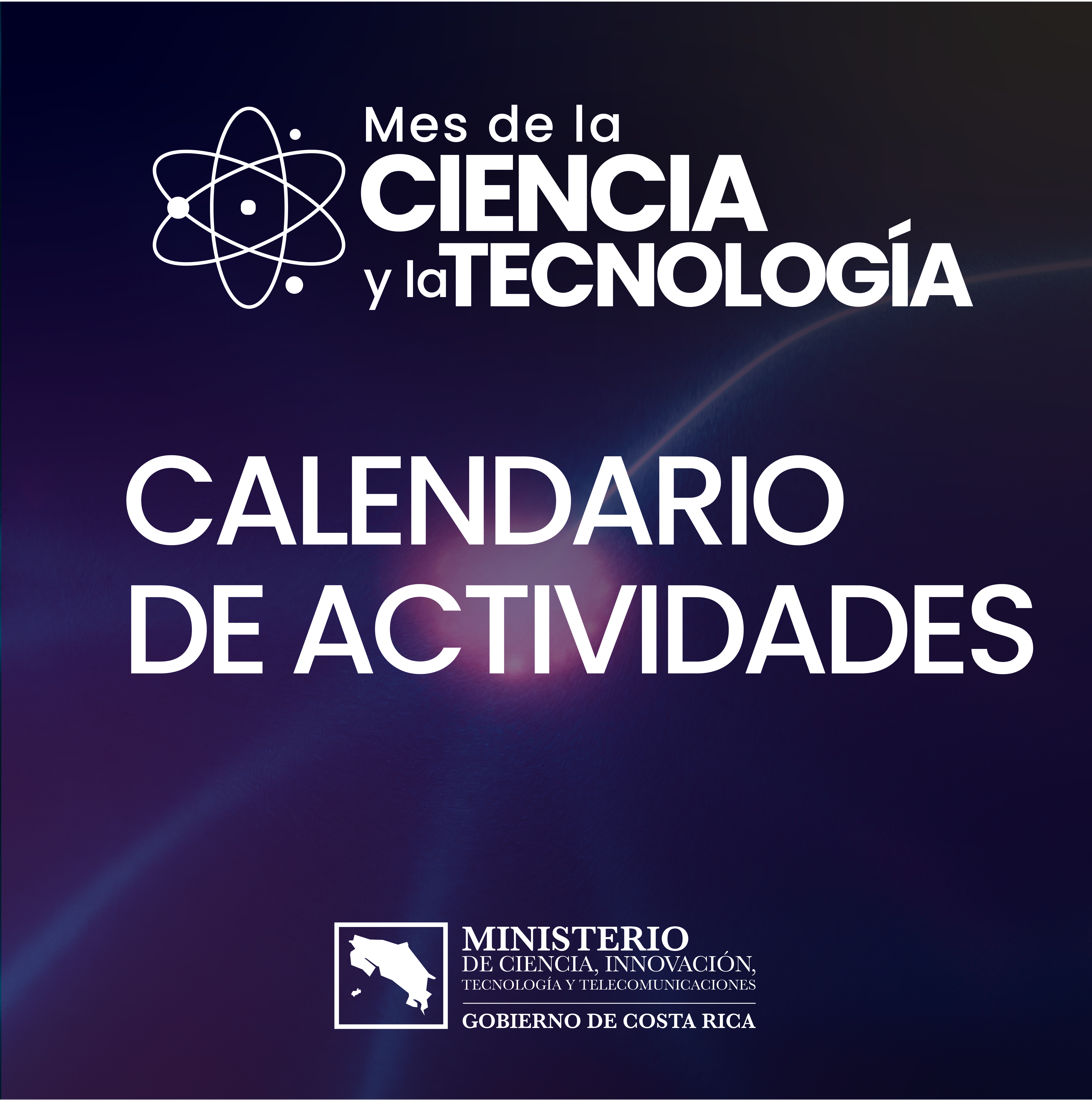 Imagen con fondo morado y logo del micitt que dice Mes de la ciencia