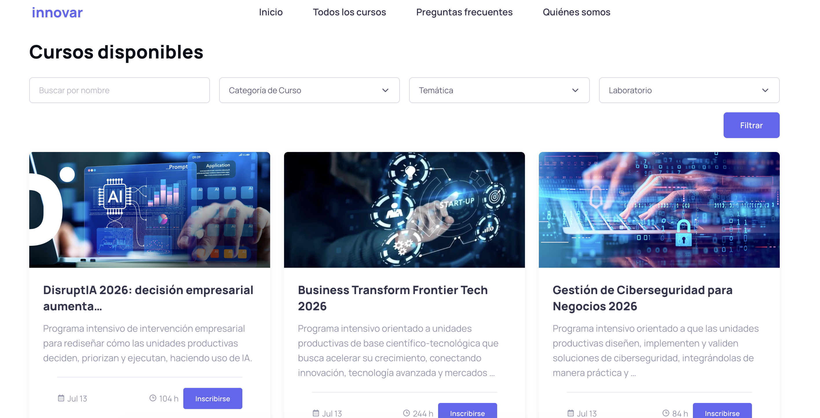 pantallazo de la página principal de innovar.pro